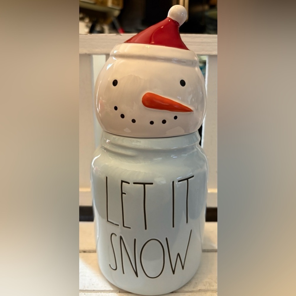 Rae Dunn Festive Snowman Cookie Jar with Red Hat